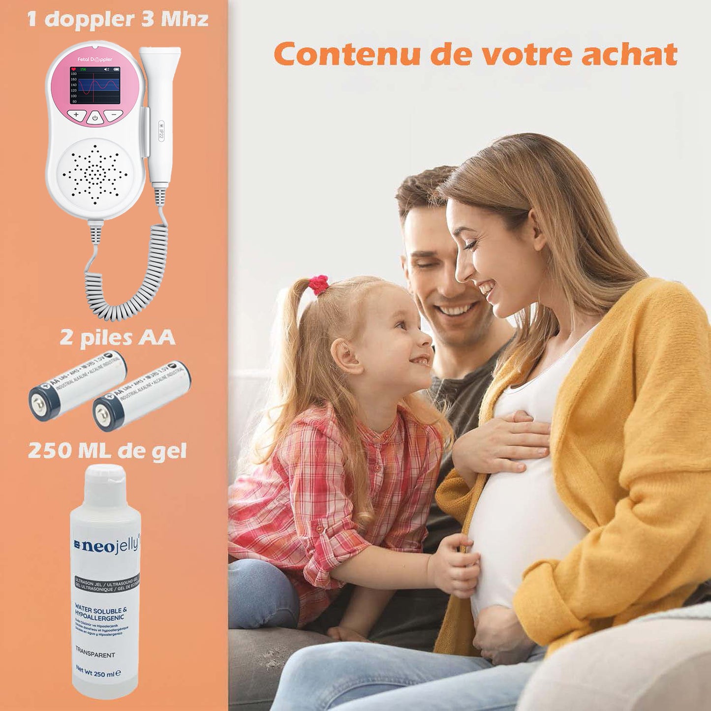 Doppler Fœtal 3 MHz Certifié CE - Usage Professionnel & Personnel avec 250 Ml de Gel fourni livraison 24 à 48h