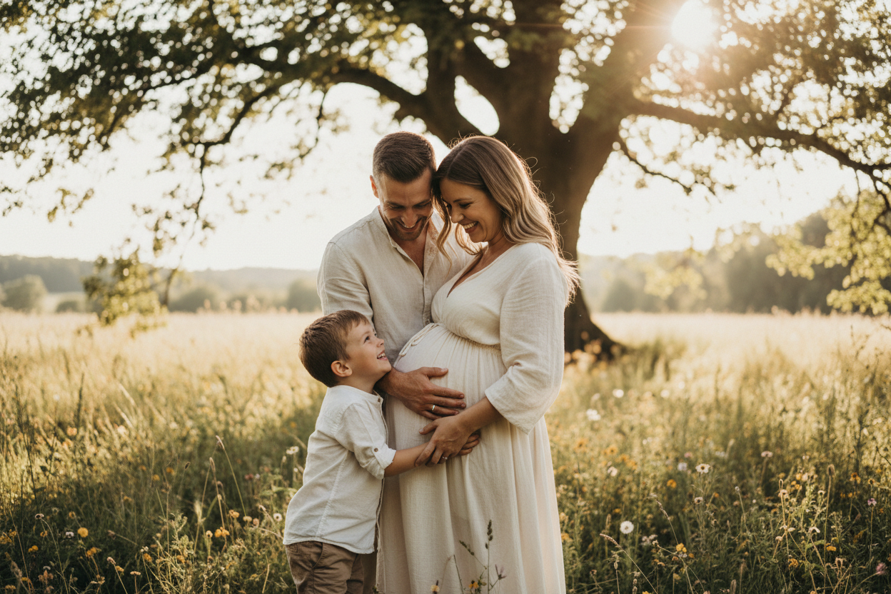 Happy family with pregnant woman